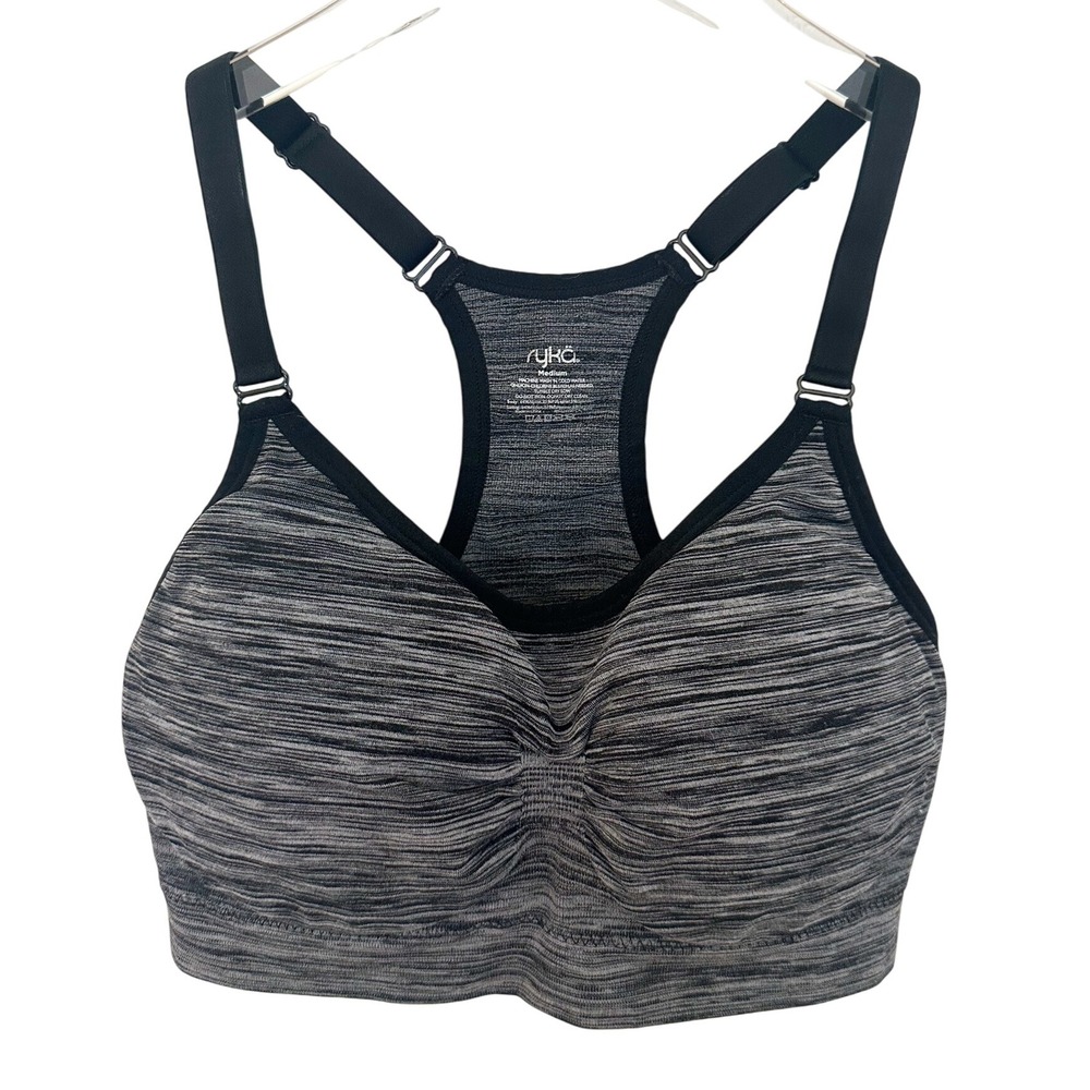 Ryka Racerback Sports Bra Black Grey Medium